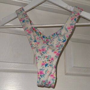 Kulani Kinis Floral Swimwear - Cream and Pink Thong Bikini Bottoms
